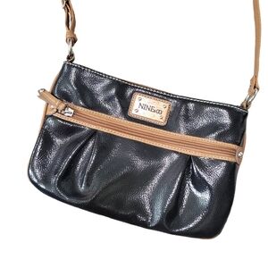 Nine & Co Patent Leather Small Shoulder Bag Black Brown